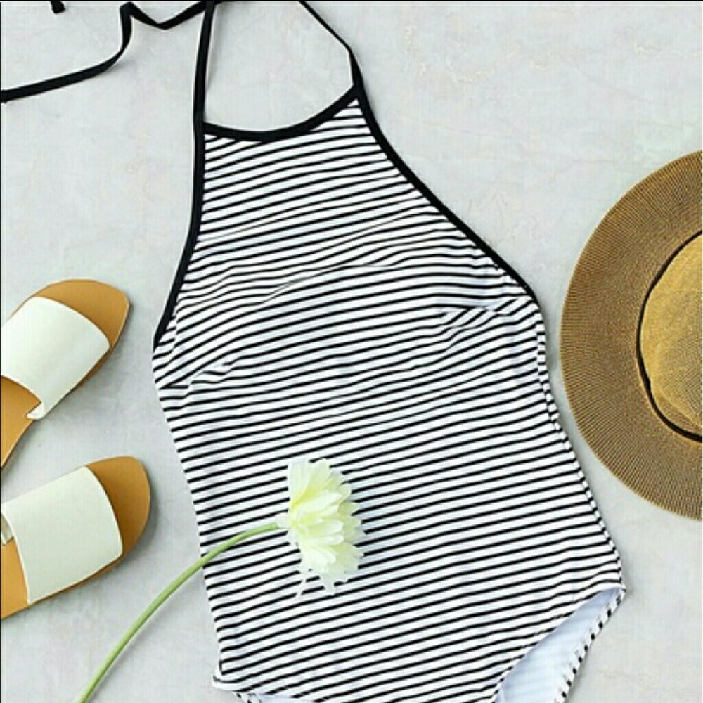 Striped Halter Top One Piece Swimsuit